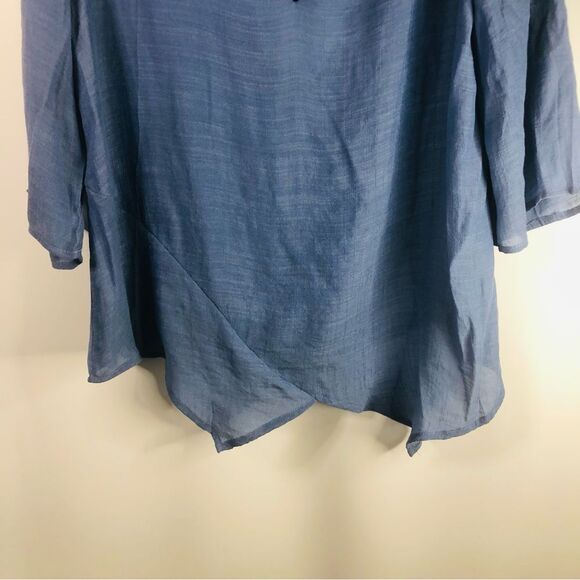 Tunic 3/4 Sleeve Blue M shark bite Loose Fit - Picture 3 of 10